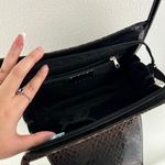 Vintage 90s Black Dark Brown Shiny Faux Leather Croc Embossed Shoulder Bag Photo 12