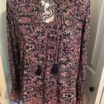Lucky Brand Navy Multicolor Paisley Floral Border Top Printed Long Sleeve Size M Photo 13