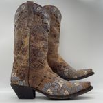Dan Post Womens 10 Boots Daisy Blue Snip-Toe Cowboy Embroidered Floral Brown Photo 1