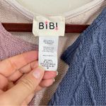 BiBi Faux Cable Knit Color Block Long Sleeve Split Neck Oversized Top Size‎ M Blue Size M Photo 2