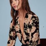 Reformation Floral Bodysuit Long Sleeve deep V-neck Plunge Blouse NWT Photo 1