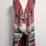 Anthropologie Sleeping On Snow Red Ivory Quillins Jacquard Open Vest Duster M/LP Photo 0