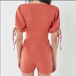 Urban Outfitters Lily Linen Blend Terra Cotta Short Sleeve Button Romper Medium Photo 1
