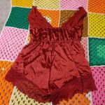Red Satin Lace Lingerie Romper Adjustable Straps Sexy Classic Chic Size Medium M Photo 3