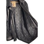 Echtes Leder Black Leather Jacket Size XL Knee Length Cinched Waist Vintage Flaw Photo 8