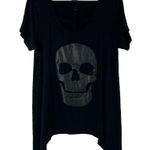 Hot Topic Size S Glitter Skull & Strappy Front Shark Bite Top Short Sleeve Tunic Photo 1