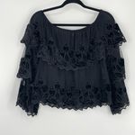 Endless Rose  Women's Black Velvet Embroidery Ruffle Off-Shoulder Blouse Size‎ S Photo 1