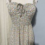 AUW  L Green Floral Smocked Tie-Front Ruffle Strap Slit Midi Dress Padded Bra Photo 2