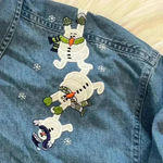 Vintage Outrageous Sports Denim Holiday Christmas Snowman Button Down Shirt M Blue Size M Photo 2