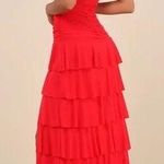 Lulus  Exceptional Existence Red Mesh Ruched Tiered Maxi Dress Photo 1