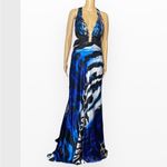 Cache Y2K Blue Black Animal Print Halter
Gown Prom Cocktail Dress Size 8 Photo 2