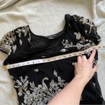 Vintage 90s Floral Appliqué Sequin Embellished Short Sleeve Mid Dress 6 Black Photo 3