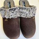 Womens Italian Suede clogs 9.5 Brown Faux Fur Slip On Winter Rustic Cozy New Photo 0