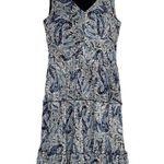 Tahari New Paisley Fit Flare Tiered Sleeveless V-Neck Dress Blue XS Photo 2