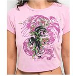 Ed Hardy Pink Floral Panther Crop Baby Doll T-Shirt size Small Photo 0