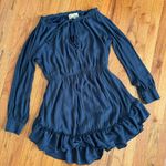 Deja Vu Navy Blue Long Sleeve Tiered Mini Dress Photo 2