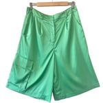 Anthropologie Hutch Pleated Utility Shorts Hi Rise Satin Green Size M NEW $148 Photo 3