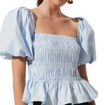 ASTR  The Label Savina Square Neck Bubble Sleeves Smocked Blouse Top puff light Photo 0
