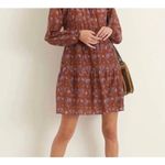 Xirena Lea Cottage Boho Brown Floral Dress Small Oversized Golden Silk Cotton Photo 3