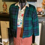 kim rogers Vintage Plaid Navy Green Black 90’s Dark Academia Pockets Gold Buttons Cardigan Photo 1