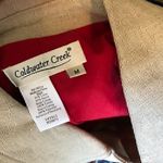 Coldwater Creek Beige Tan Red Blue Cross Stitch Linen Etc Shacket Jacket Medium Photo 3