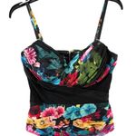 Bebe  Bustier Corset Top Womens 8 Black Multicolor Floral Pleated Lined Coquette Photo 4