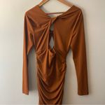 Anthropologie Dolan Ruched V Neck Midi Dress Rust Cinnamon Size Small Womens Photo 7