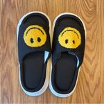 Black and Yellow Smiley Face Slipper Slides Size 8 Photo 2