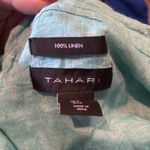 Tahari  100% Linen V Neck Top-Turquoise-Mother of Pearl Button Accents Size Small Photo 4
