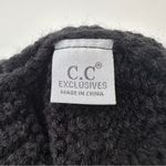 C.C. Beanie Hat Stretch Cable Knit Ribbed Super Soft Animal Print Messy Bun Black Photo 3