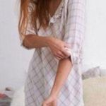 Aerie  Cream & Red Plaid Flannel Ruffle Vneck Tunic Top Size Medium Photo 1