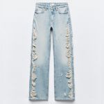 ZARA TRF MID-RISE WIDE LEG RIPPED JEANS FULL LENGHT Size 6 NEW Photo 7