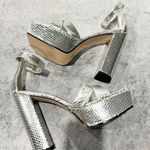 Good American  Ankle Strap Open Toe Platform Sandals Silver Size 8 Photo 6