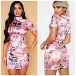 Pretty Little Thing  Pink Satin Split Mini Dress Oriental Asian Mandarin Size 2 Photo 2