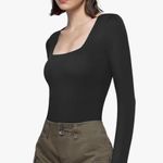 PUMIEY Women's Square Neck Long Sleeve Bodysuit Sexy Body Suit Tops Smoke Cloud Pro Black Size M Photo 1