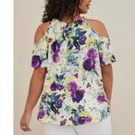 Torrid Purple Yellow Floral Chain Link Georgette Cold Shoulder Top 2X Photo 3