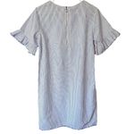 BeachLunchLounge Ruffle Sleeve Blue White Pinstriped Dress Fringe Hem Cotton XS Photo 4