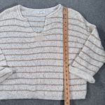 Blu Pepper V-Neck Stripe Pullover Sweater Women's Large Rolled Cuff Sleeve Knit Photo 5