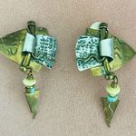Vintage native American navajo Art handcrafted brass metal clip earrings As Is Photo 1
