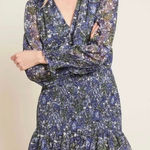 Veronica Beard NWOT Saera Blue Multi Floral Smocked Crepe Mini Dress Size 0 Photo 0