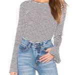 frame denim linen striped bell sleeve shirt top Photo 1