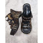 Free People Huffman Buckle Black & Gold Leather Wedges Size 7 Photo 2