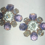 Vintage Sterling Purple CZ Foil Back Open Back Floral Clip On Earrings Photo 0