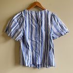 CAbi  Linen #5343‎ Wing Blue Seersucker Striped Tunic Top Womens Size S Short Slv Photo 6