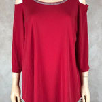 JM Collection  Red Cold-Shoulder Studded Knit Top NEW 0X Photo 0