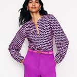 BODEN Marina Jersey Button Up Terrace Swirl Bold Print Blouson Cotton Shirt Top Pink Size 14 Photo 0