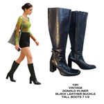 Donald Pliner Vintage‎  Y2K Black Leather Tall Boots Block Heel 7.5 Photo 1