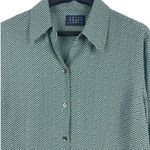 CRAZY HORSE Green Black Herringbone Semi Sheer Bow Tie Long Sleeve Top 10 Photo 1