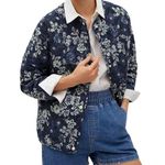 Mango Printed Quilted Cotton Jacket Floral print Blue White Sz M/L Photo 0