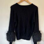 FOR THE REPUBLIC  womens knit sweater black size S faux fur on sleeves Photo 2